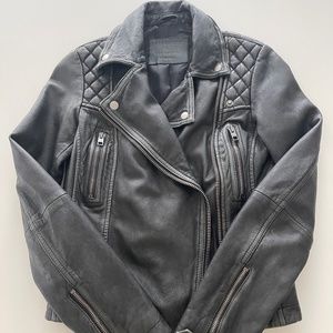 All Saints Cargo Distressed Leather Biker Jacket